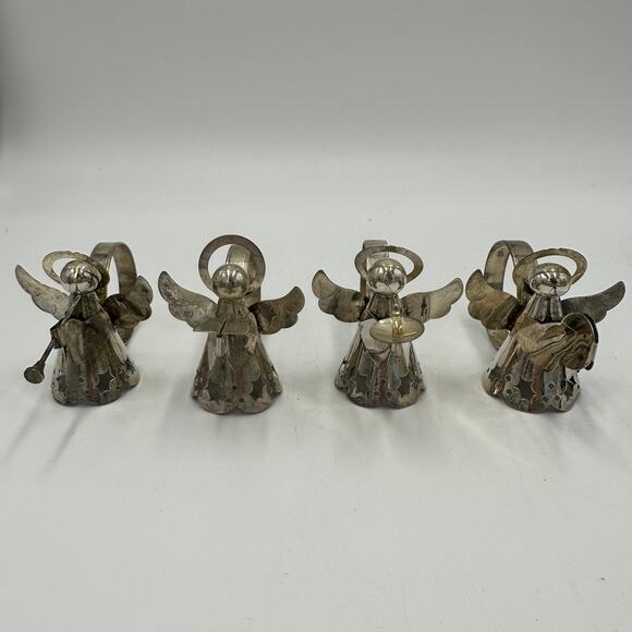 Vintage Silver Plate Christmas Angel Napkin Rings 1.5" Table Decor Set of 4 - Picture 3 of 9